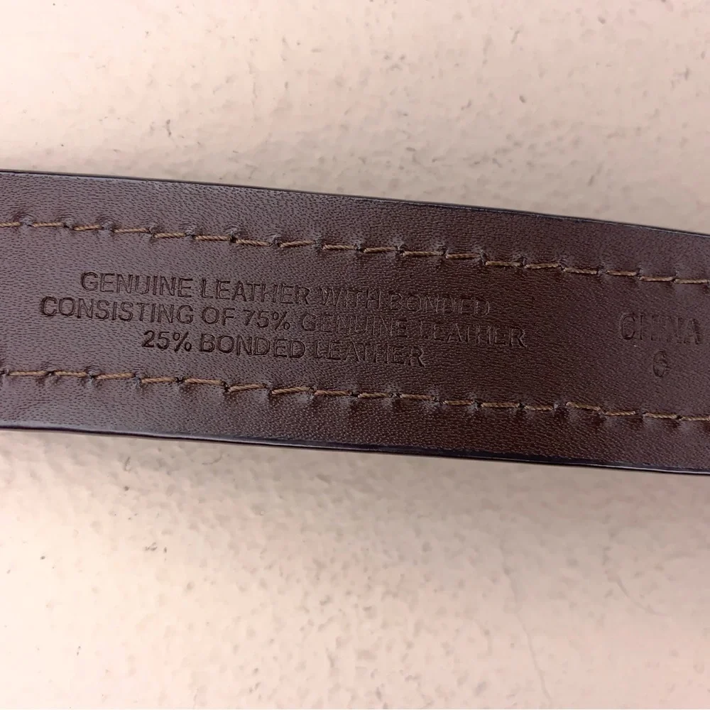 Size 36 Brown Leather Bonded Belt Classic Mens Silver Buckle Pebbled Leather